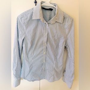 Zara Women's Pint Striped blue & white Button Down Long Sleeve Shirt. Size S